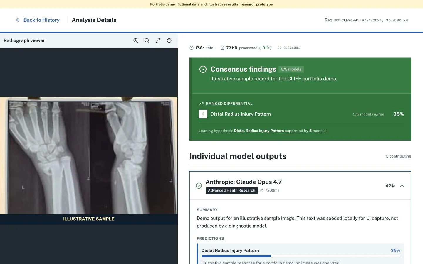 CLIFF local demo detail with an illustrative comparison record