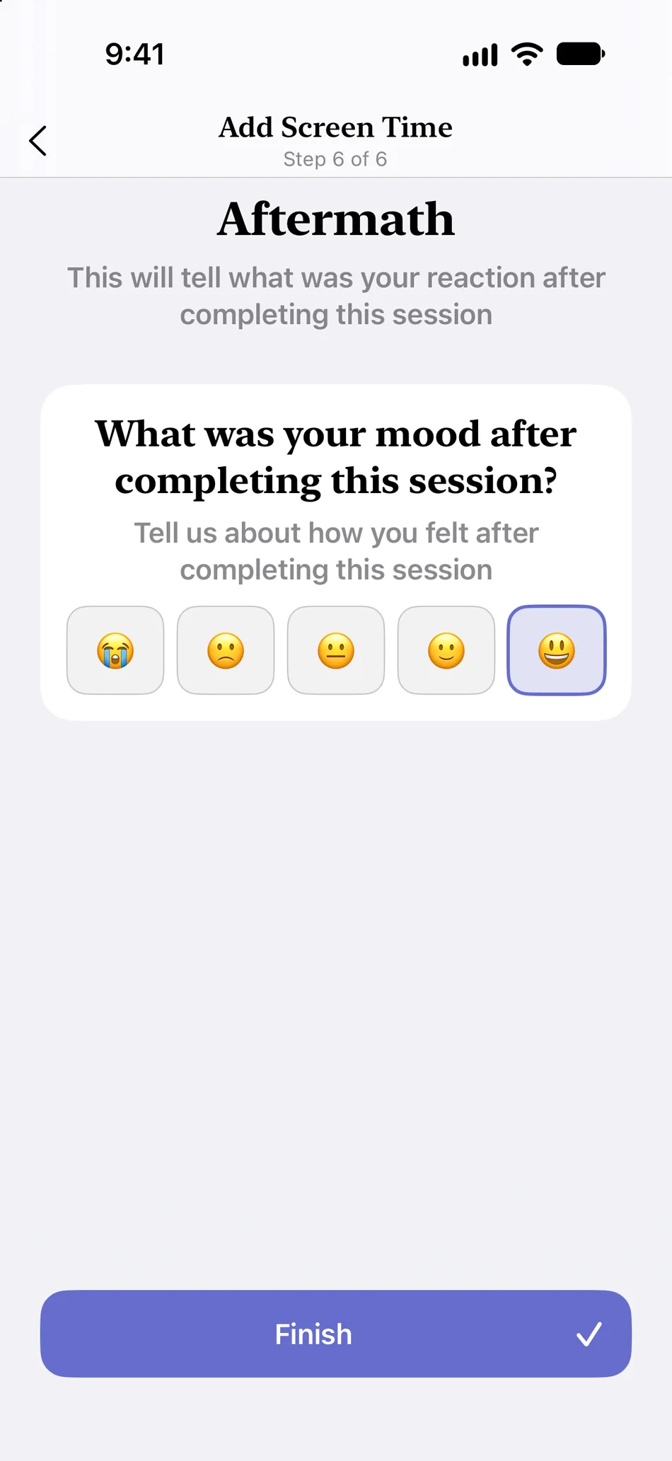 Maniee final logging step asks how the session changed the user's mood