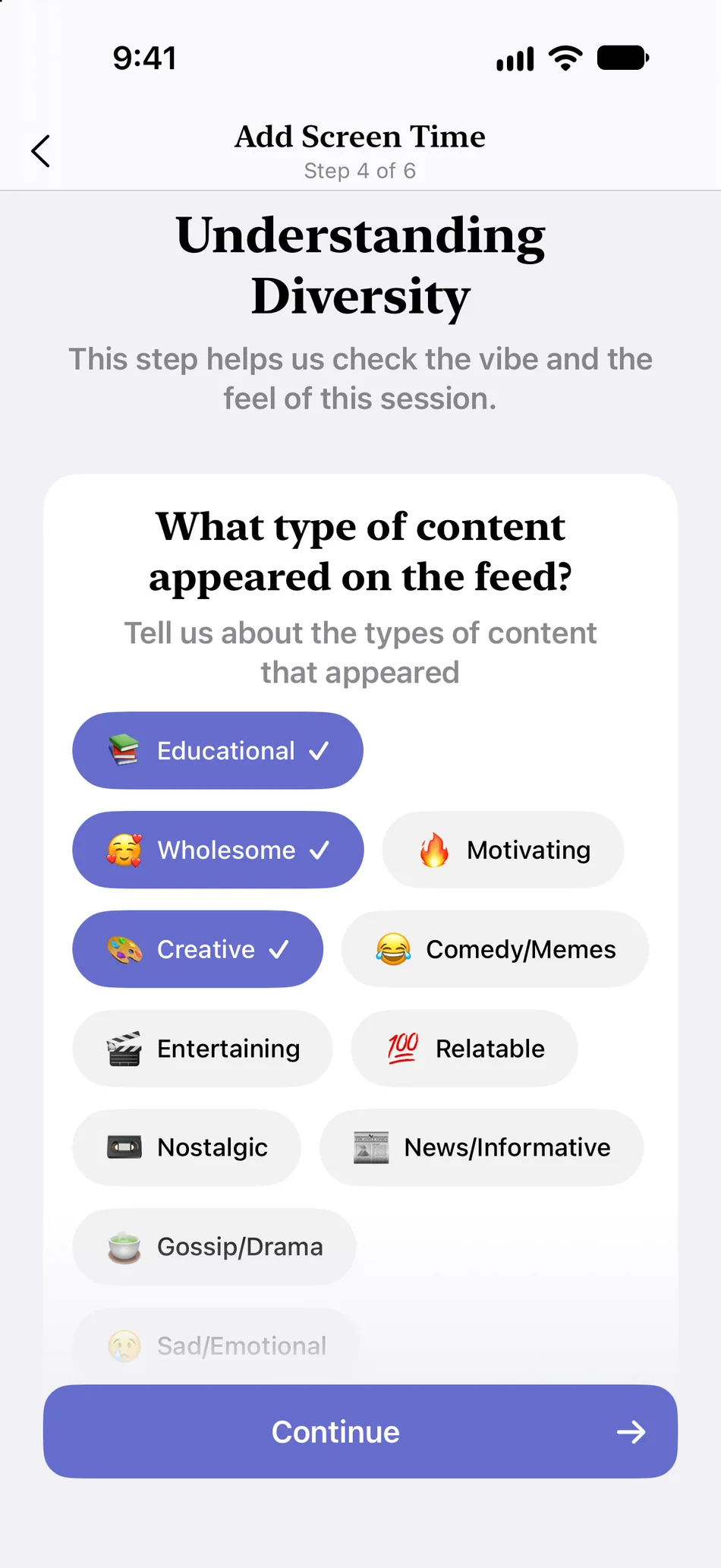 Maniee offers content categories to describe a social session