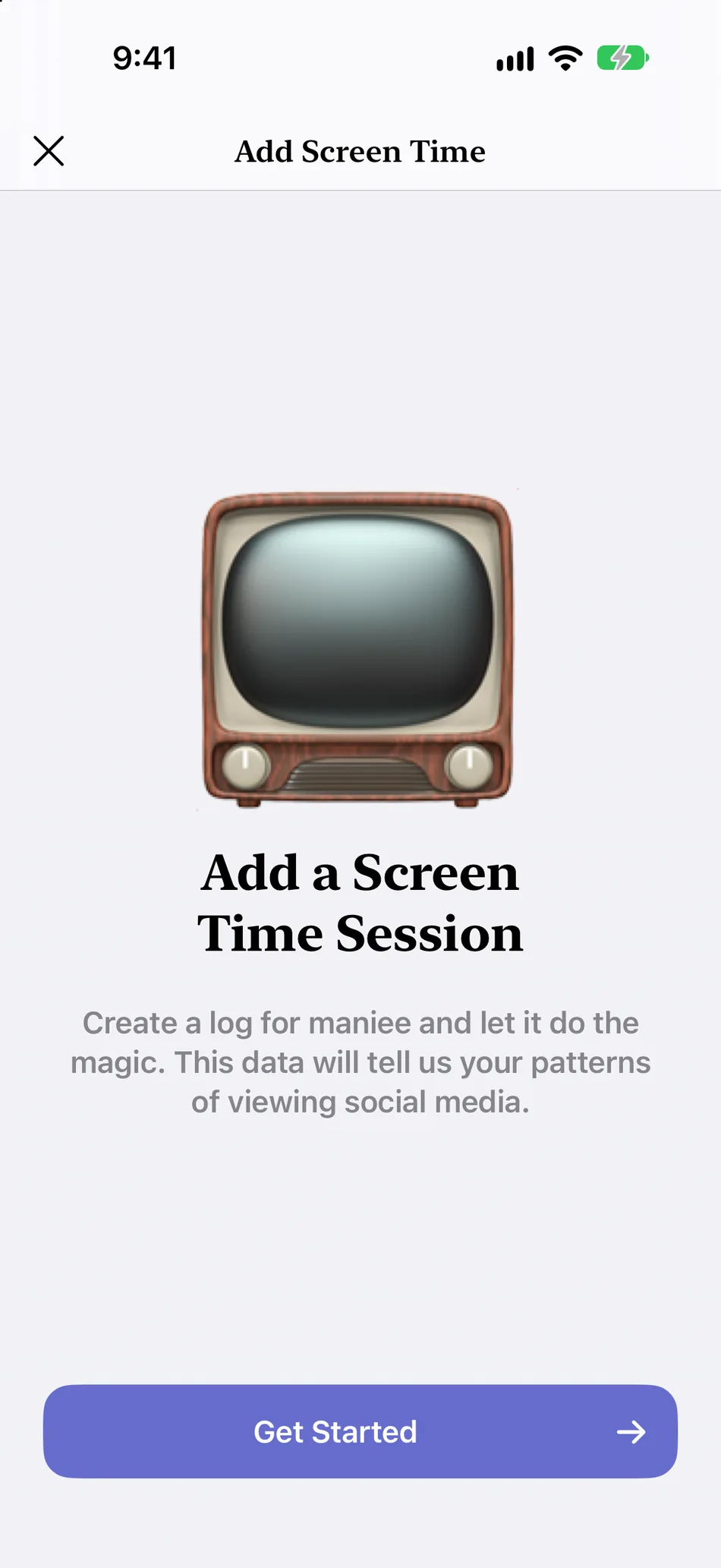 Maniee introduction to logging a screen-time session