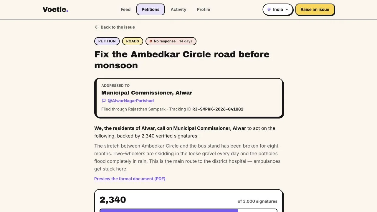Voetle fictional petition detail and addressed authority